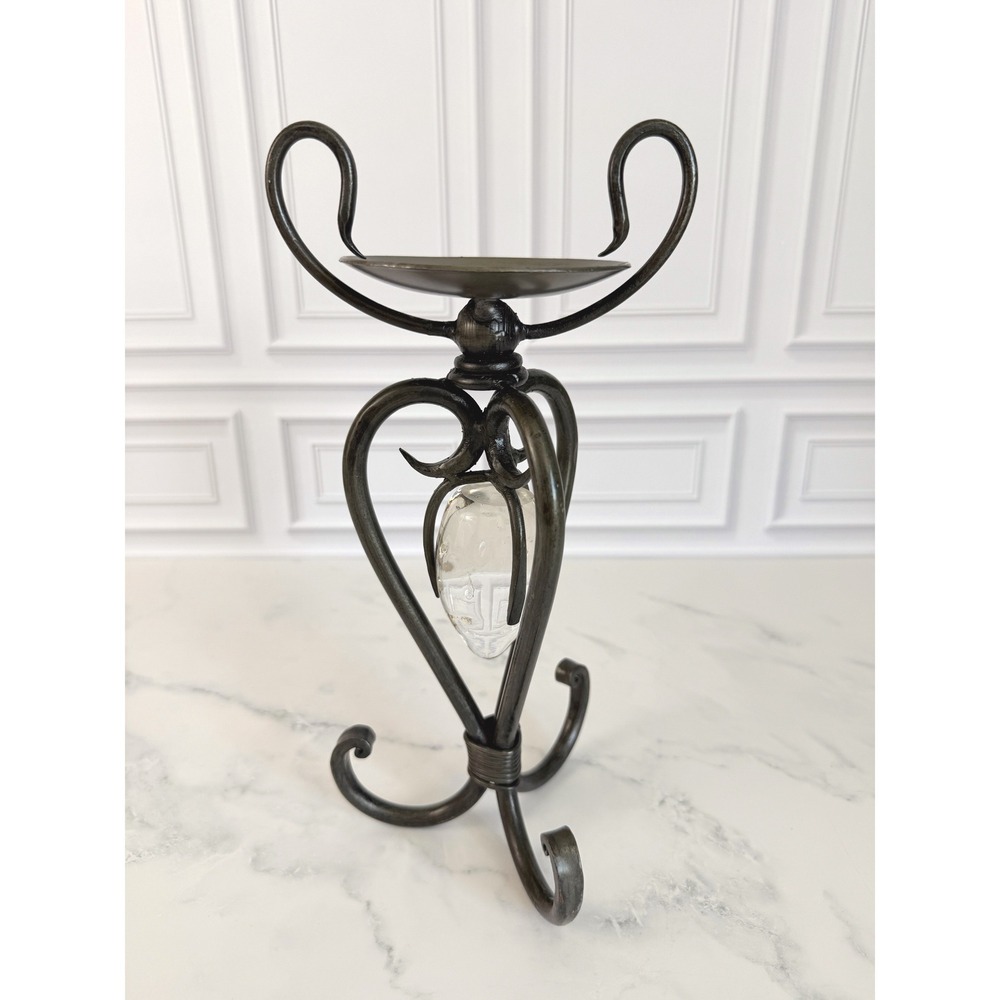 VTG Wrought Iron Candle Holder w/Clear Glass Strawberry Insert 12" Tall